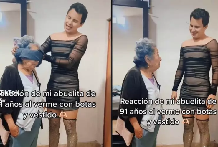 Reaccion de abuelita al ver nieto travesti.