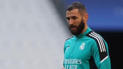 Karim Benzema en el entrenamiento del Real Madrid en Champions League
