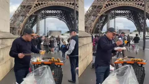 ¡Oh lá lá! Joven vende elotes en la Torre Eiffel, viraliza en TikTok