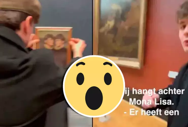 VIDEO _ TikTokers cuelgan retrato cerca de la Mona Lisa en el Museo de Louvre, en Francia.webp