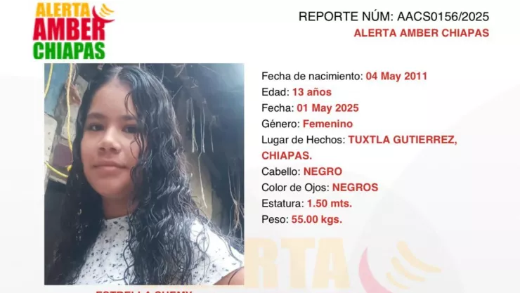 ALERTA AMBER CHIAPAS: Estrella Suemy Sánchez Utrilla desapareció en Tuxtla Gutiérrez