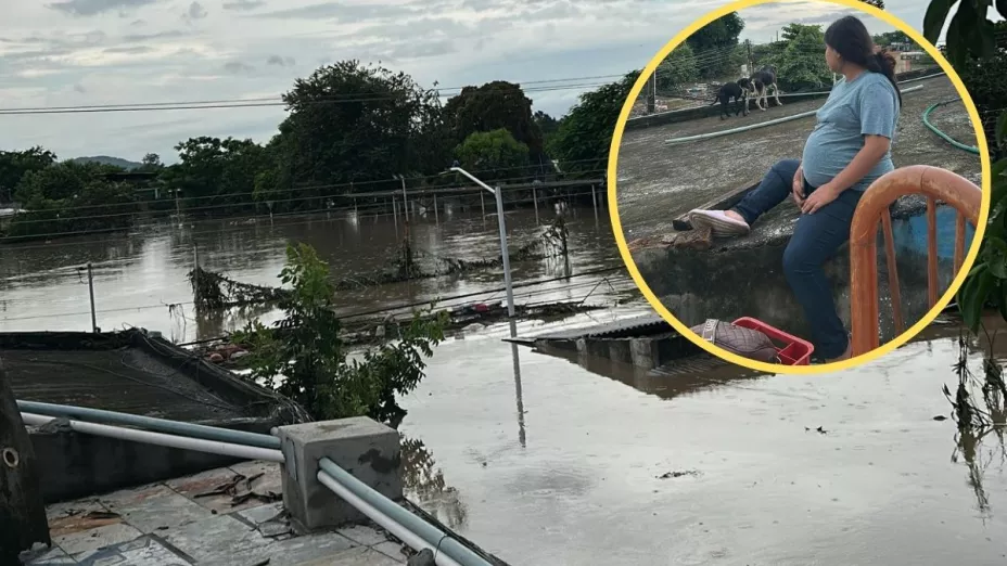 Embarazada atrapada en inundación