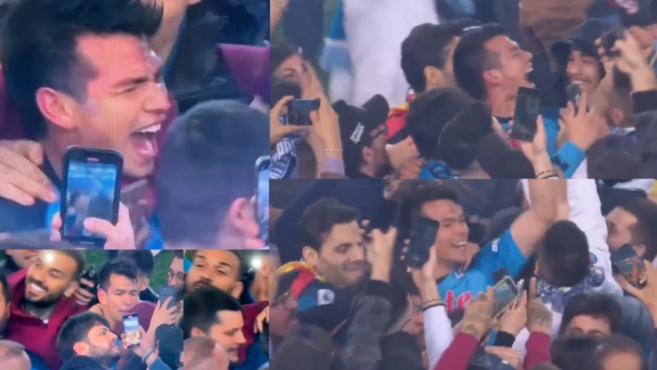 Chucky Lozano celebrando con afición del Napoli
