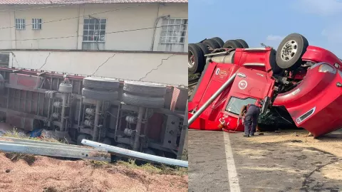 Tráiler vuelca y se va contra casa en Veracruz.