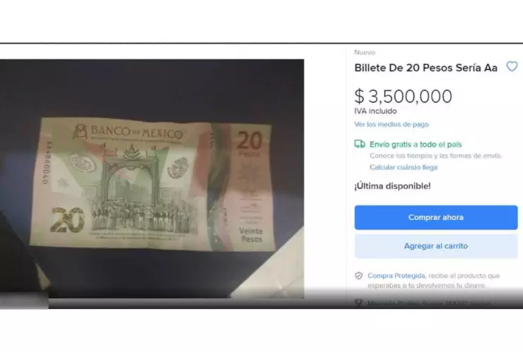 billete de 20 pesos.