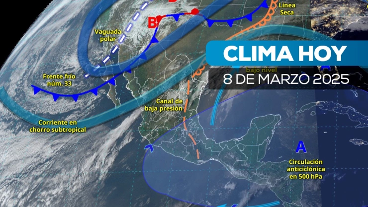 Frente frío 33 impactará México el 8 de marzo con vientos, nevadas y calor en 18 estados.