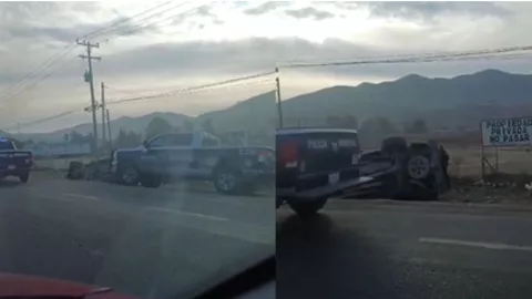 Patrulla volcada en Tijuana