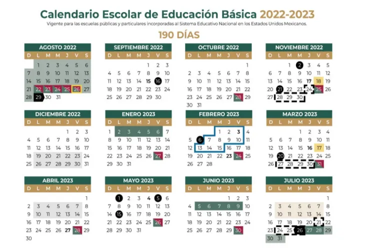 calendario SEP ciclo escolar 2022-2023
