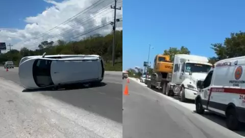 Volcadura deja a persona lesionada en la carretera federal 307 Puerto Morelos - Playa del Carmen HOY, 20 de agosto de 2025