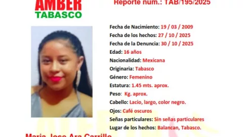Alerta Amber Tabasco: María José Ara Carrillo