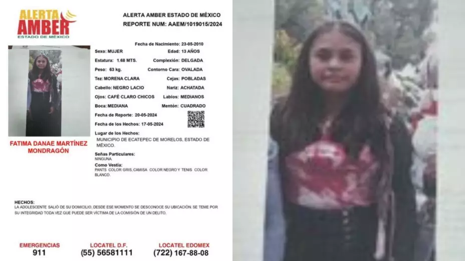 Alerta Amber Fatima Danae Martinez Mondragon edomex