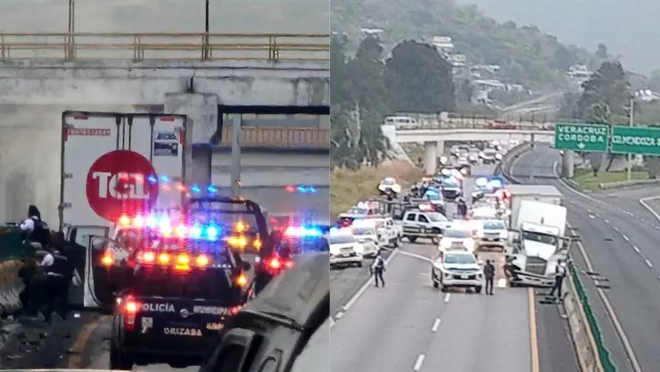 Persecución en autopista Puebla-Veracruz termina en balacera tras intento de robo de tráiler.
