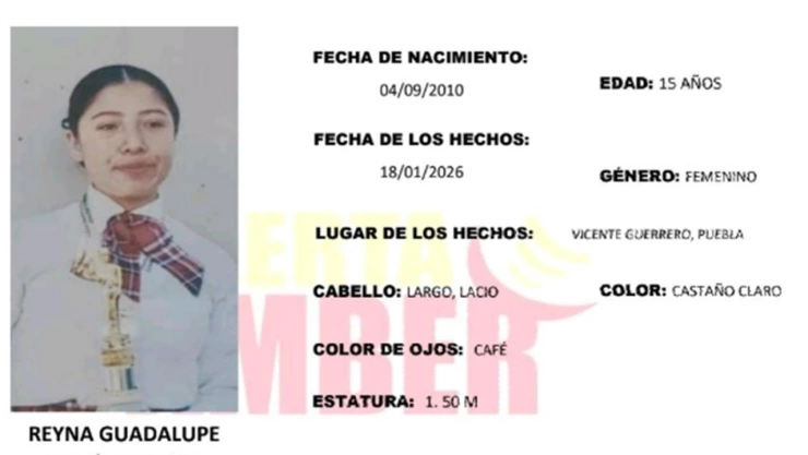 Reyna Guadalupe Ramírez es reportada como desaparecida en Puebla.
