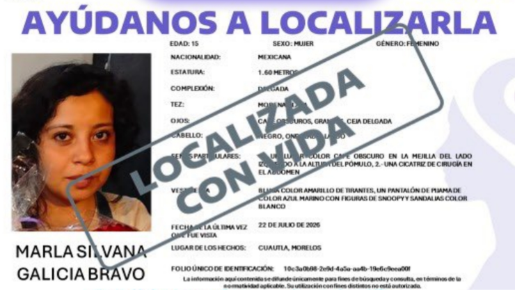 Localizan con vida a Marla Silvana Galicia Bravo.