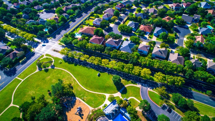 una vista del hermoso suburbio de Round Rock en el Estado de la Estrella Solitaria