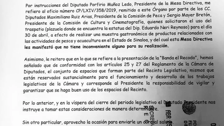 Acuse de recibo de Cámara de Diputados
