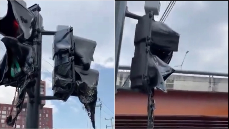 VIDEO_ Captan semáforo derretido en Nuevo León, ¿fue culpa del calor