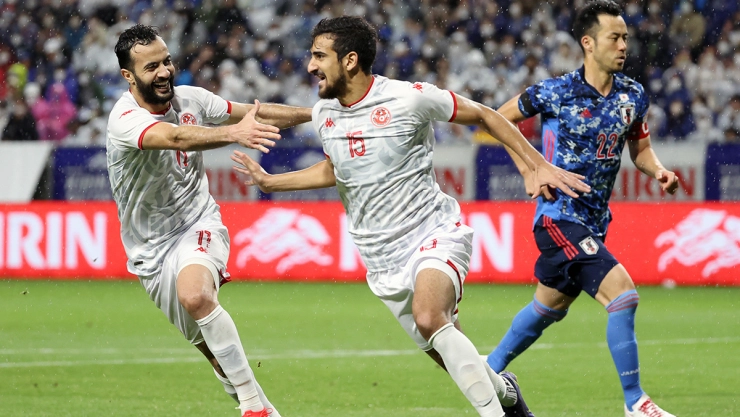Túnez celebra el gol ante Japón en partido amistoso
