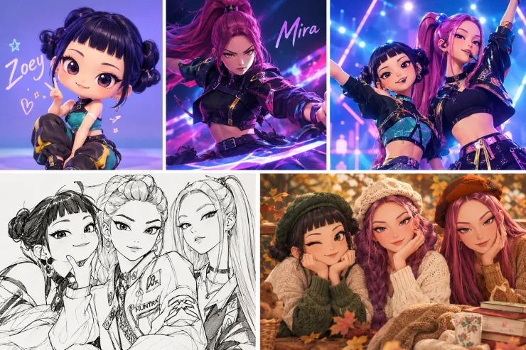 5 plantillas de las Guerreras Kpop en versión ánime