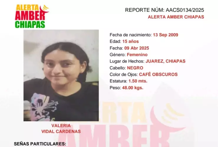 Valeria Vidal Cárdenas Alerta Amber Chiapas