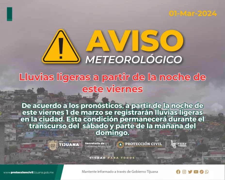Lluvias en Tijuana por la noche del 1 de marzo