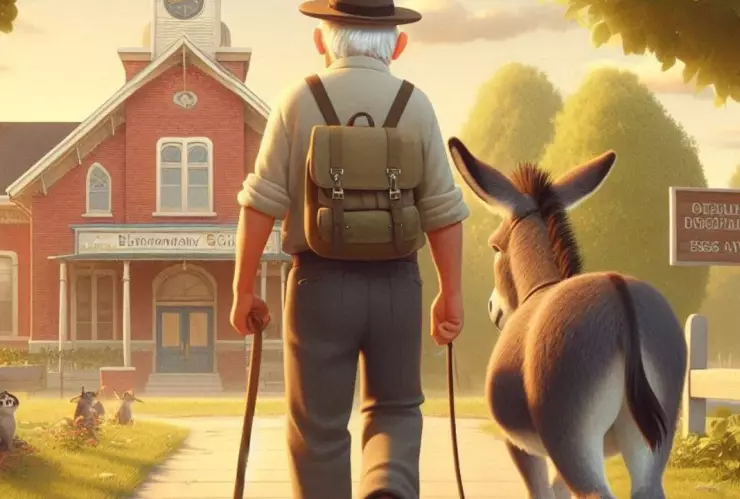 Hombre de 80 años, acompañado de su burrita madrugan para ser el primero en votar