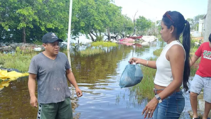 Maestros se unen para entregar vivires a familias afectadas por Milton en Celestún