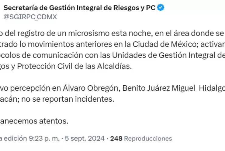 Tras el sismo de hoy en CDMX se activaron los protocolos de Protección Civil.