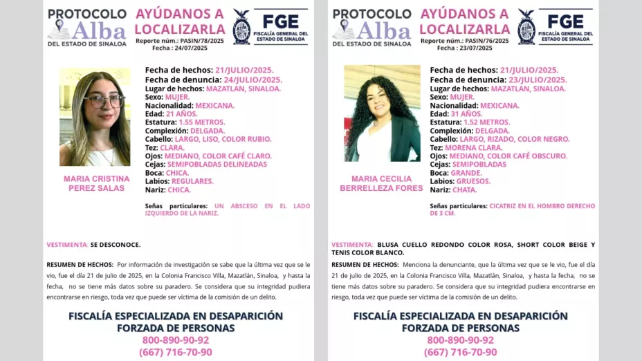 María Cristina y María Cecilia, desaparecidas en Mazatlán