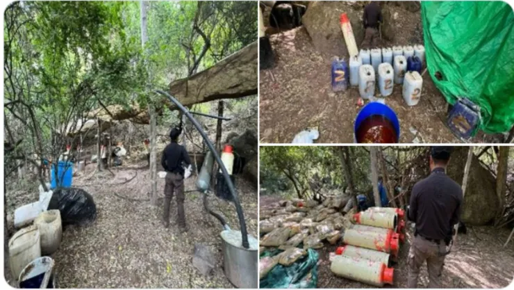Localizan narcolaboratorio de drogas en Badiraguato, Sinaloa.