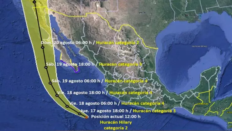 Huracán Hilary se intensifica a categoría 2; esta es su ruta