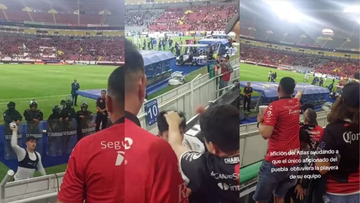 Fans del Atlas ayudan a aficionado del Puebla