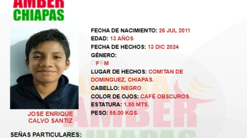 ALERTA AMBER CHIAPAS 2024: José Enrique fue visto por última vez en Comitán de Domínguez