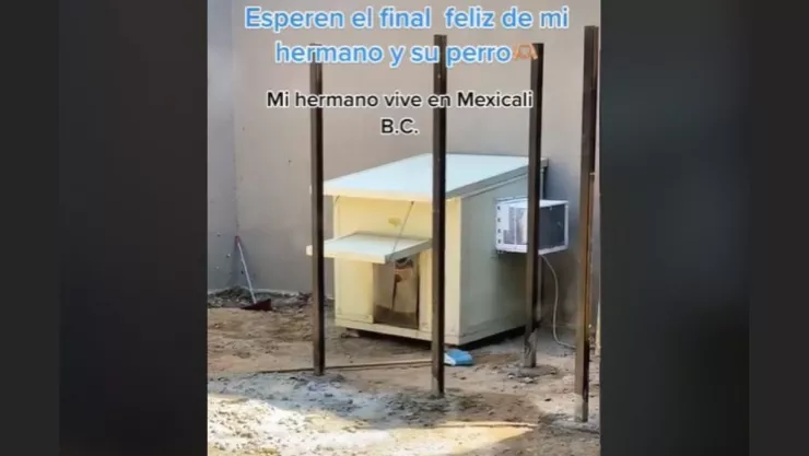 VIDEO: Mexicali tenía que ser, ponen aire acondicionado a casa de perro.