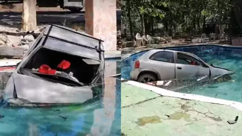 ¡Impactante! Conductor cae dentro de una alberca; perdió el control