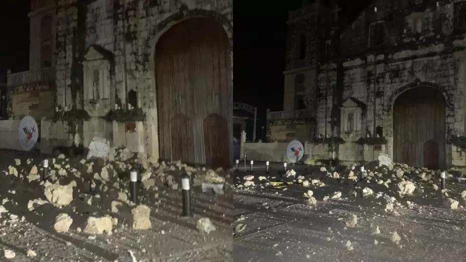 Iglesia de Parroquia de San Pedro Apóstol Bantayan afectada por el terremoto en Filipinas del 30 de septiembre de 2025.