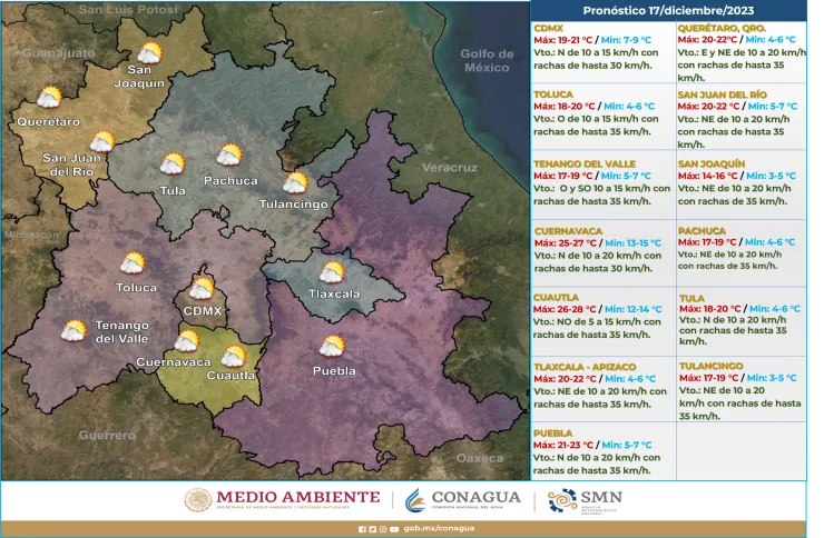 Clima en México hoy 18 de diciembre de 2023