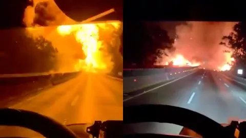 Captan el video el momento exacto de la explosión de una pipa en la autopista México-Querétaro