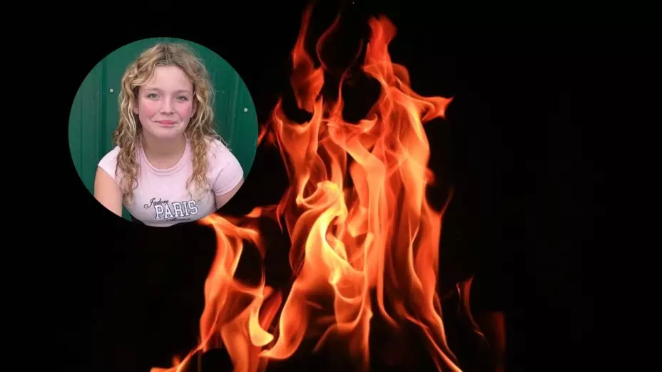 Imagen de un incendio y de la foto de Jerilynn Brown.