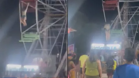 VIDEO: Joven queda colgada sobre un tubo y cae de una rueda de la fortuna