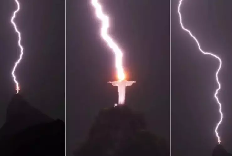 ¿Hay que temer Rayo impacta sobre el Cristo Redentor, captan impacto