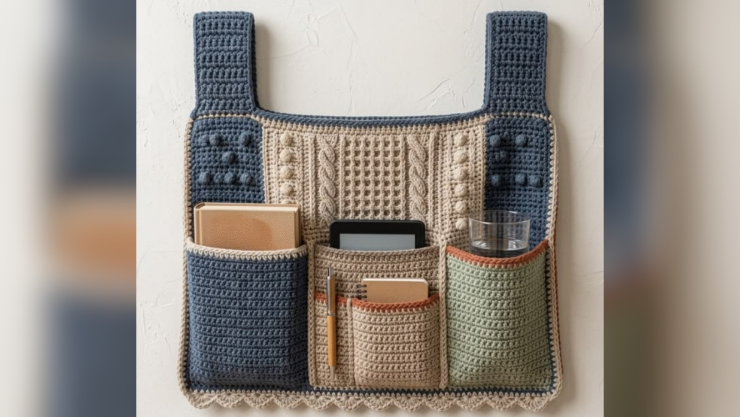Cómo tejer un organizador de cabecera a crochet para guardar el control, el celular y tus lentes