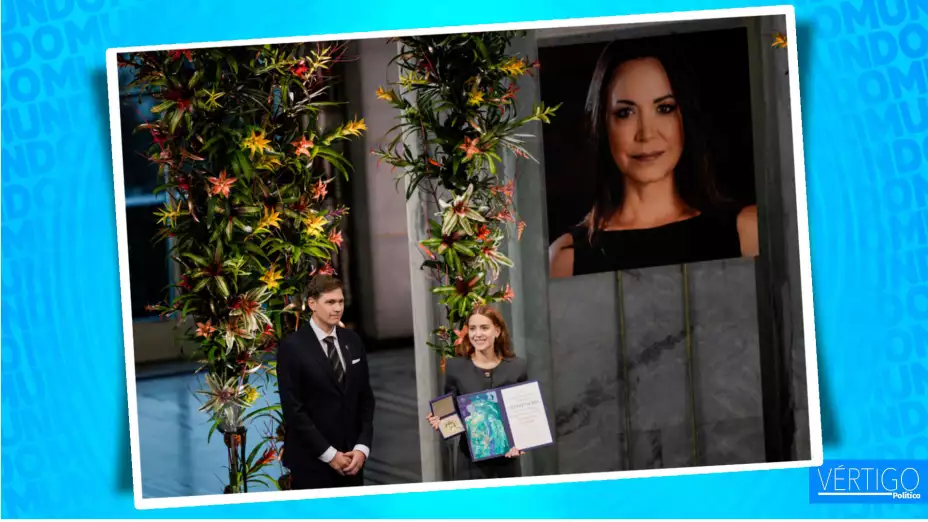 Ana Corina Sosa, recibe el Nobel de la Paz en nombre de su madre.