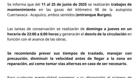 Anuncian cierre parcial en tramo de la autopista Cuernavaca - Acapulco; estas son las fechas
