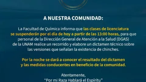¿Chinches en la UNAM? Facultad de Química suspende clases ante presunta plaga
