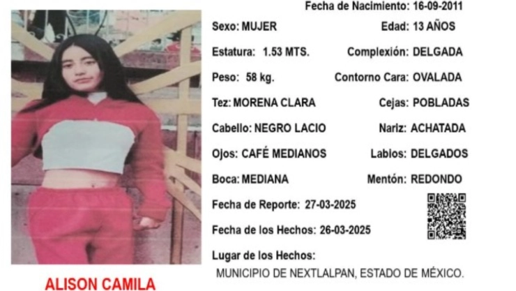 ALERTA AMBER: Alison Camila Villafán Cortés desapareció en el Edomex