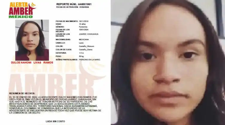 Alerta Amber Dulce Nahomi Livas Ramos Ciudad Juárez Chihuahua