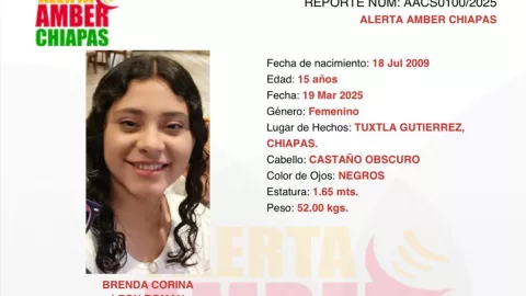 ALERTA AMBER CHIAPAS: Brenda Corina León Román desapareció en Tuxtla Gutiérrez