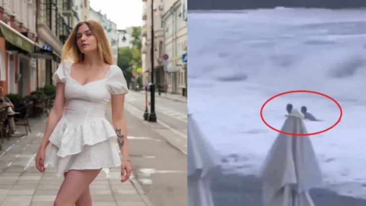 Mujer arrastrada por las olas del mar negro en Rusia