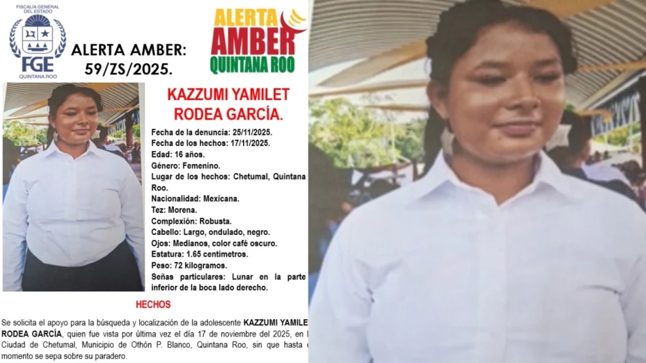 Activan Alerta AMBER en Quintana Roo: Reportan la desaparición de Kazzumi Yamilet Rodea García en Chetumal